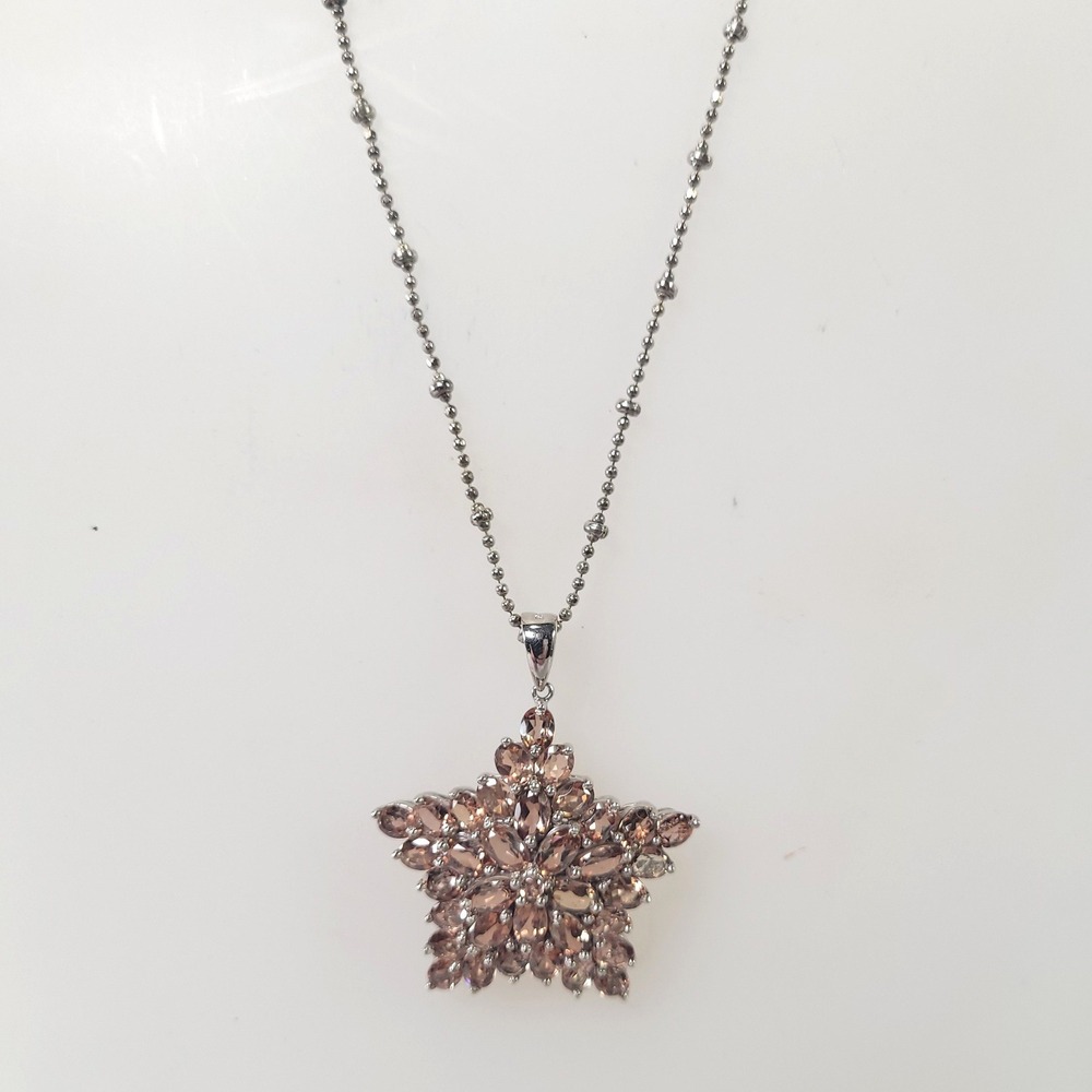 UTC‎ Sterling Silver  Necklace 925 Champagne Amethyst Star Pendant Italy Chain